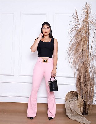 Calça Flare Tradicional Placa Tecido Montaria de Poliamida - ROSA BEBÊ