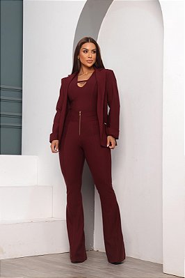 Calça Flare de Zíper - MARSALA