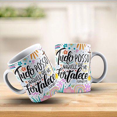Caneca de Porcelana: Motivação Tudo Posso