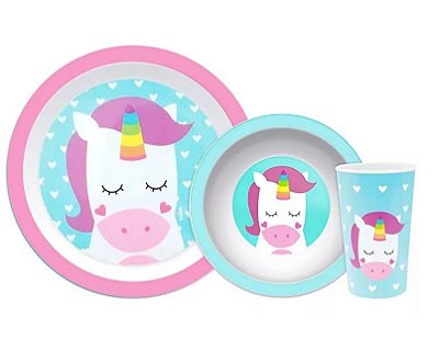 Kit Refeição Prato, Copo e Bowl-  Buba Fun Unicórnio