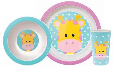 Kit Refeição Prato, Copo e Bowl-  Buba Fun Girafinha