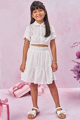 Conjunto Infantil Kukiê - Saia e Blusa Branca
