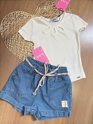 Conjunto Infantil menina Kukiê short Jeans e blusa canelada