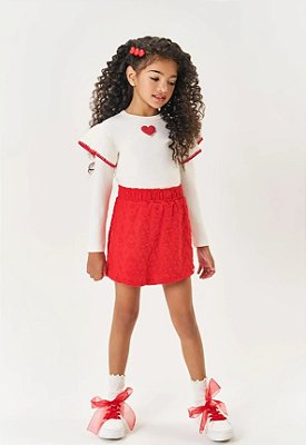 Conjunto Infantil Menina Blusa Babado E Short-Saia Vermelho Mundo Cinti
