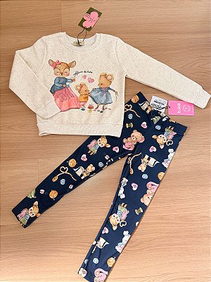 Conjunto de Blusão em Moletom com Pelúcia e Legging em Térmica