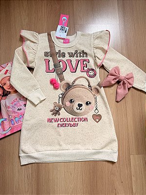 Vestido Infantil Menina Bolsa Off White Mundo Cinti