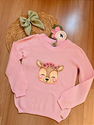 Casaco Infantil Kukiê Inverno Rosa Claro Cervo Tricot