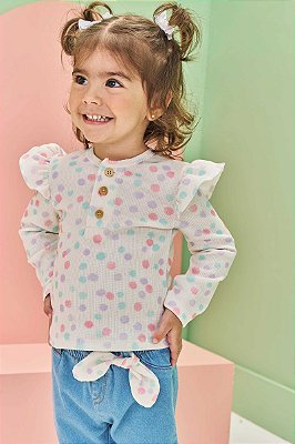 Conjunto Kukiê Infantil com calça Jeans e Blusinha Poá