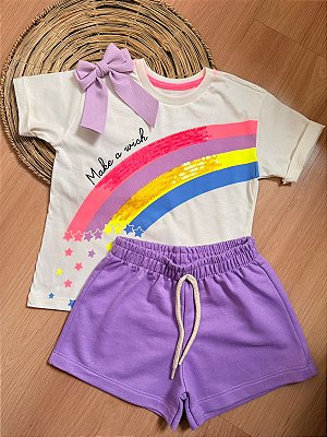 Conjunto Infantil Menina Arco íris com paetê