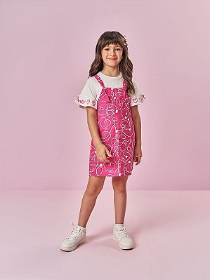 Conjunto Salopete e blusa Cinti Estampada Corações