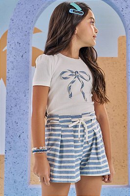 Conjunto Infantil Menina Kukiê Listrado Laço