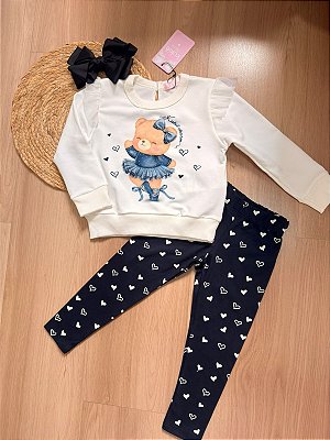 Conjunto de Blusão em Molecotton e Calça Legging - Kukiê Bebê Menina