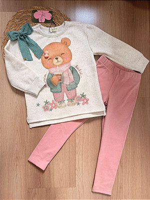 Conjunto de Blusão Moletom Calça Legging em Canelado Comfy - Kukiê Infantil Menina