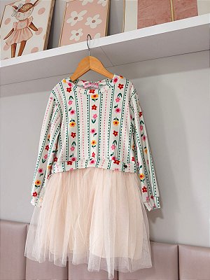 Vestido em Plush com saia em tule Mon Sucré