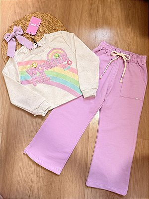 Conjunto de Blusa Boxy e Calça Wide Leg em Moletom - Kukiê Infantil Menina