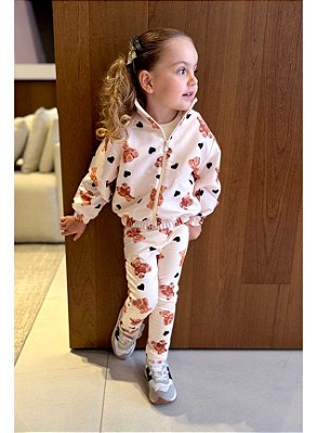 Conjunto Infantil Minnie com corações em Moletom