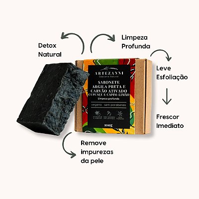 Sabonete Argila Preta, Carvão Ativado, Cupuaçu e Capim-Limão