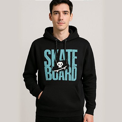 Blusa de Moletom - Estampa Skate Board - com Capuz e Bolso Canguru