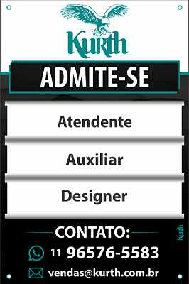 Placa de Vagas Admssional em Chapa Plástica (PS) 40x60 cm Personalizada - com 3 Cargos em PS