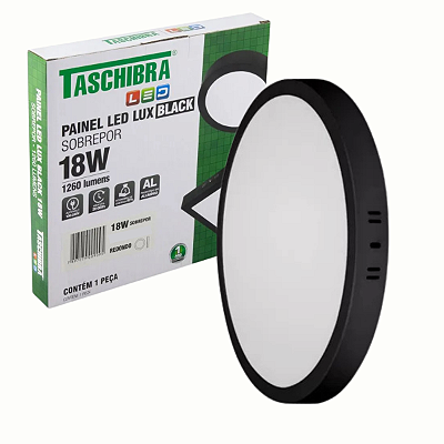 Painel de Led Preto 18W Redondo Sobrepor Bivolt Taschibra