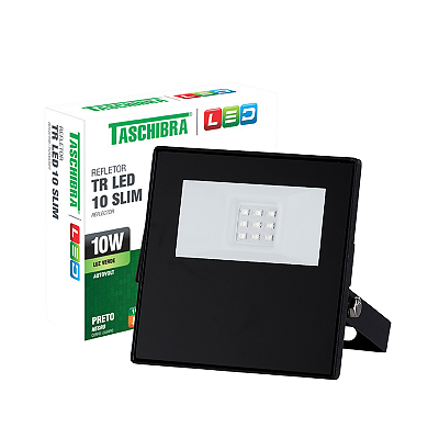 Refletor Led 10W Luz Verde Taschibra Preto Slim Bivolt