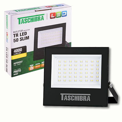 Refletor Led 50W Taschibra TR Slim Carcaça Preto Bivolt