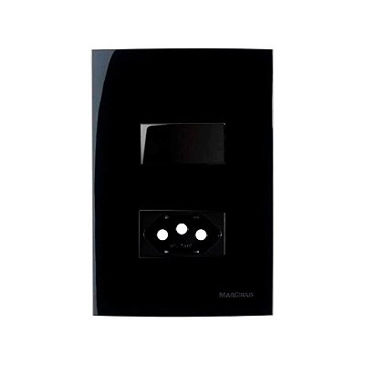 Interruptor Tecla Simples e Tomada Preto 20A Sleek Ebony 250V Com Placa 4x2'' Margirius