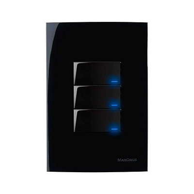 Interruptor Triplo Simples Com Luz Preto Sleek Ebony 10A 250V Com Placa 4x2'' Margirius