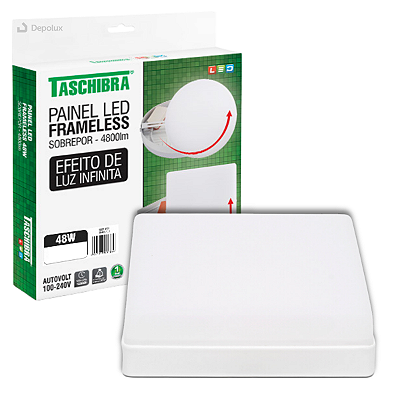 Painel de Led 48W Frameless Quadrado Sobrepor Borda Infinita Bivolt Taschibra