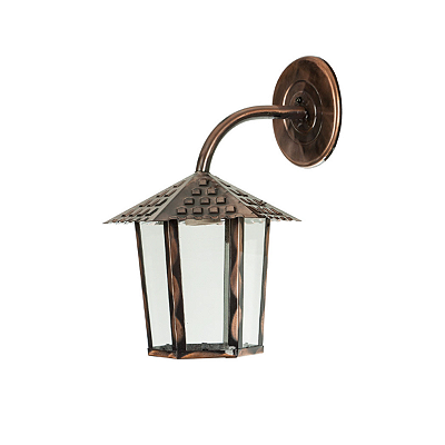 Arandela Colonial Sextavado Parede Externa Vidro Liso Cobre Blumenau