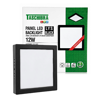 Painel de Led Preto 12W Plafon Quadrado Sobrepor Bivolt Taschibra