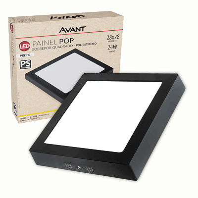 Painel de Led 24W Quadrado Preto Sobrepor Pop Bivolt Avant