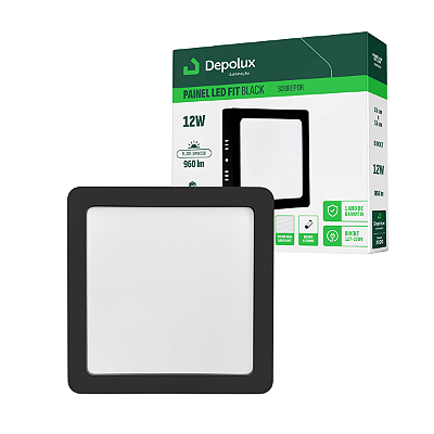 Painel Led Preto 12W Plafon Quadrado Sobrepor Bivolt Depolux