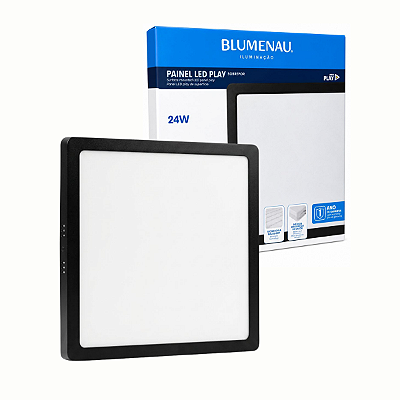 Painel de Led Quadrado 24W Play Sobrepor Preto Bivolt Blumenau
