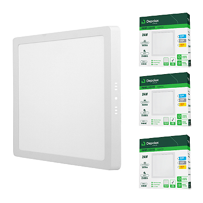 Kit 3 Painel Led Quadrado 24W Fit Sobrepor Branco Bivolt Depolux