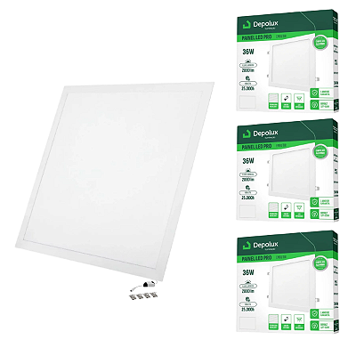 Kit 3 Painel de Led Embutir 36W 40x40cm Quadrado Alumínio Branco Bivolt Depolux