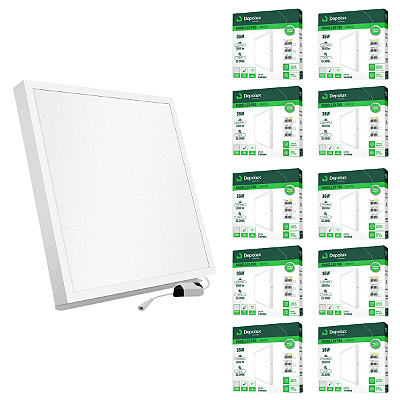 Kit 10 Painel de Led Sobrepor 36W 40x40cm Quadrado Alumínio Branco Bivolt Depolux