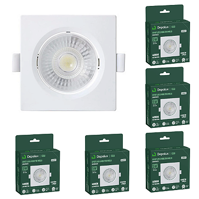 Kit 5 Spot de Led 5w Embutir Quadrado 9x9cm Fit Bivolt Depolux