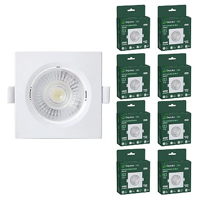 Kit 10 Spot de Led 5w Embutir Quadrado 9x9cm Fit Bivolt Depolux