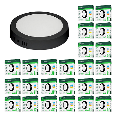 Kit 40 Painel Led Preto 12W Plafon Redondo Sobrepor Bivolt Depolux
