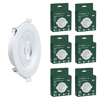 Kit 6 Spot de Led 7w Embutir Redondo 11x11cm Fit Par20 Bivolt Depolux