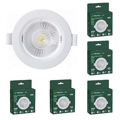 Kit 5 Spot de Led 5w Embutir Redondo 9x9cm Fit Bivolt Depolux