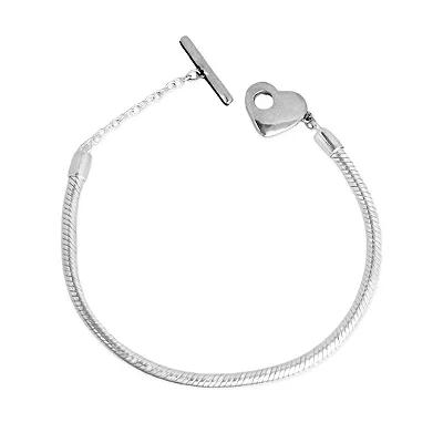 Pulseira De Prata Symbol Conduíte Espelhada Com Fecho De Coração 16 CM