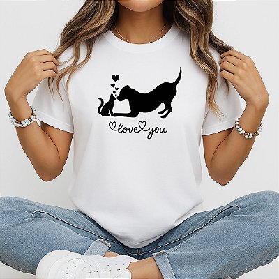 Camiseta Baby Look Feminina Cão e Gato Love You