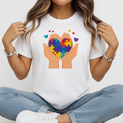 Camiseta Baby Look Feminina Coração Autismo