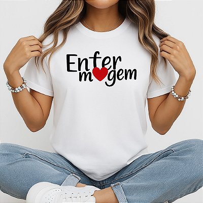 Camiseta Baby Look Feminina Enfermagem com Coração