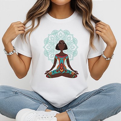 Camiseta Baby Look Feminina Essência Afro Yoga Meditação