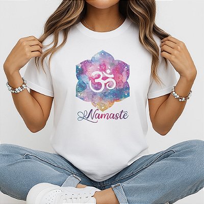 Camiseta Baby Look Feminina Flor Cósmica Om Yoga Meditação