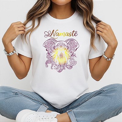 Camiseta Baby Look Feminina Mandala Elefante Yoga Meditação