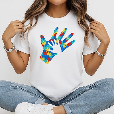 Camiseta Baby Look Feminina Mãos Autismo